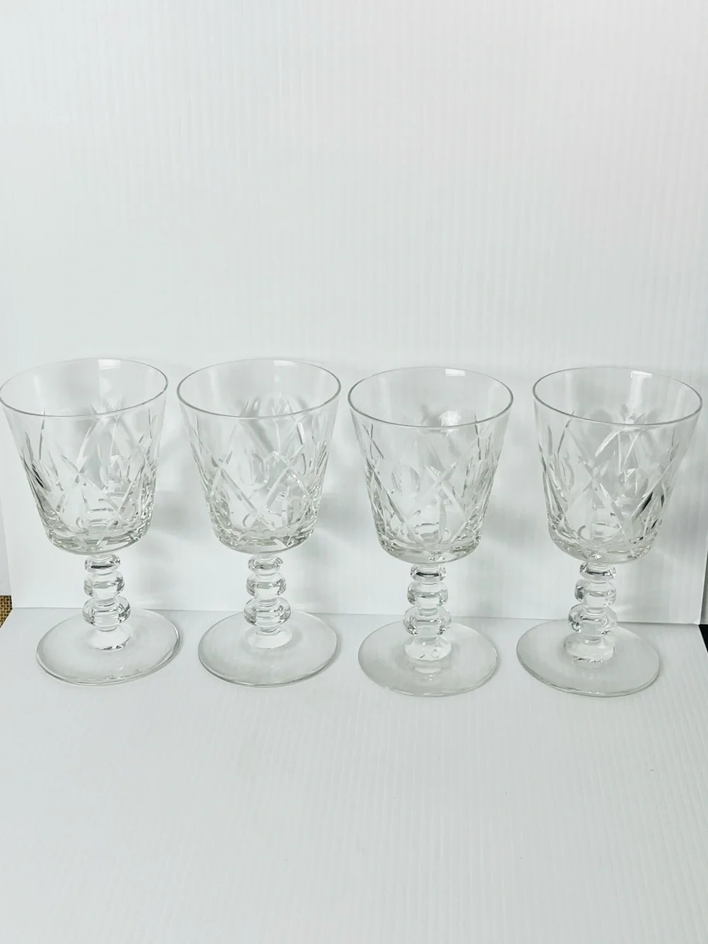 Set of Four Rock Sharpe Olive and Cross Footed Water / Wine Goblets